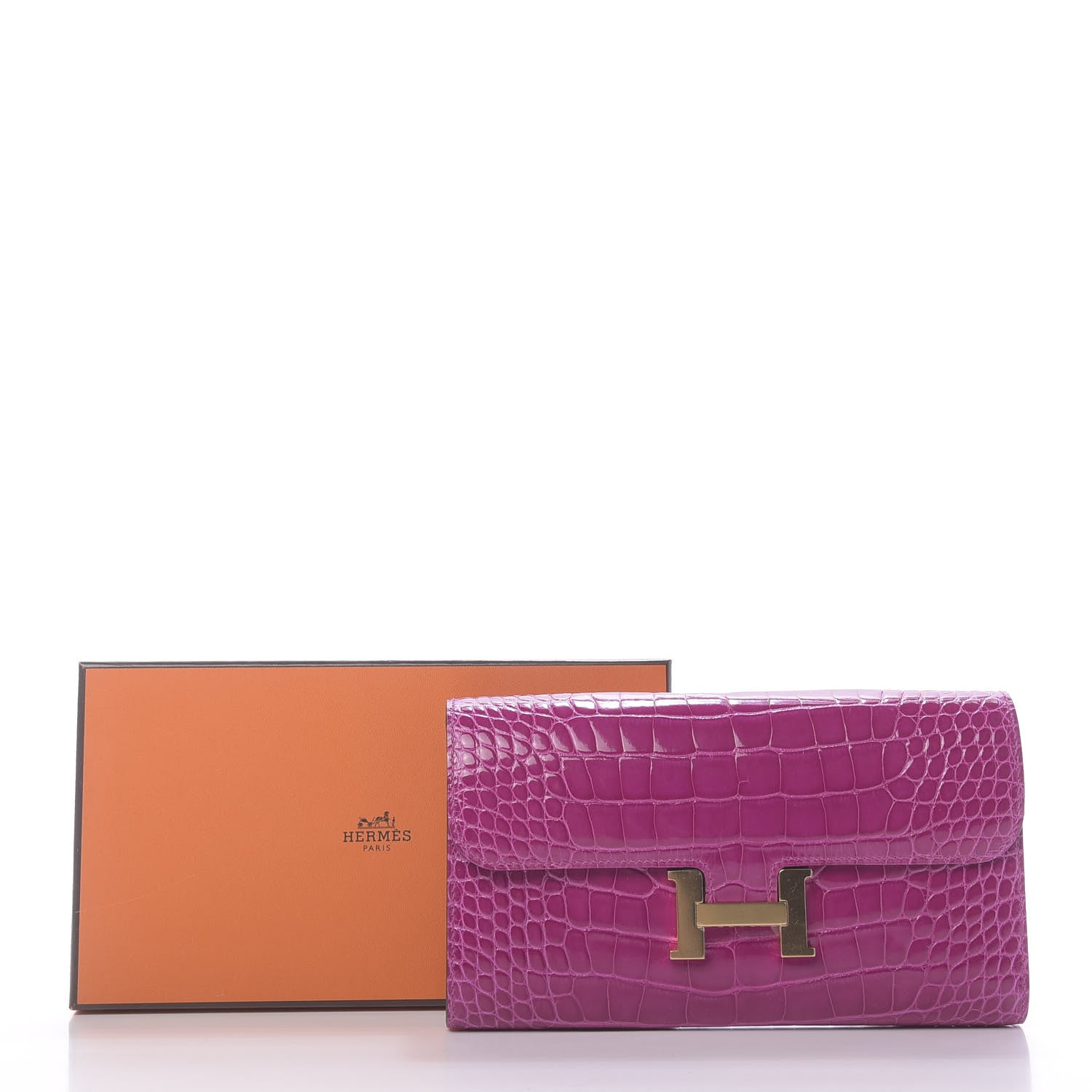 Hermes Shiny Alligator Constance Long Wallet Rose Scheherazade 10 of 10