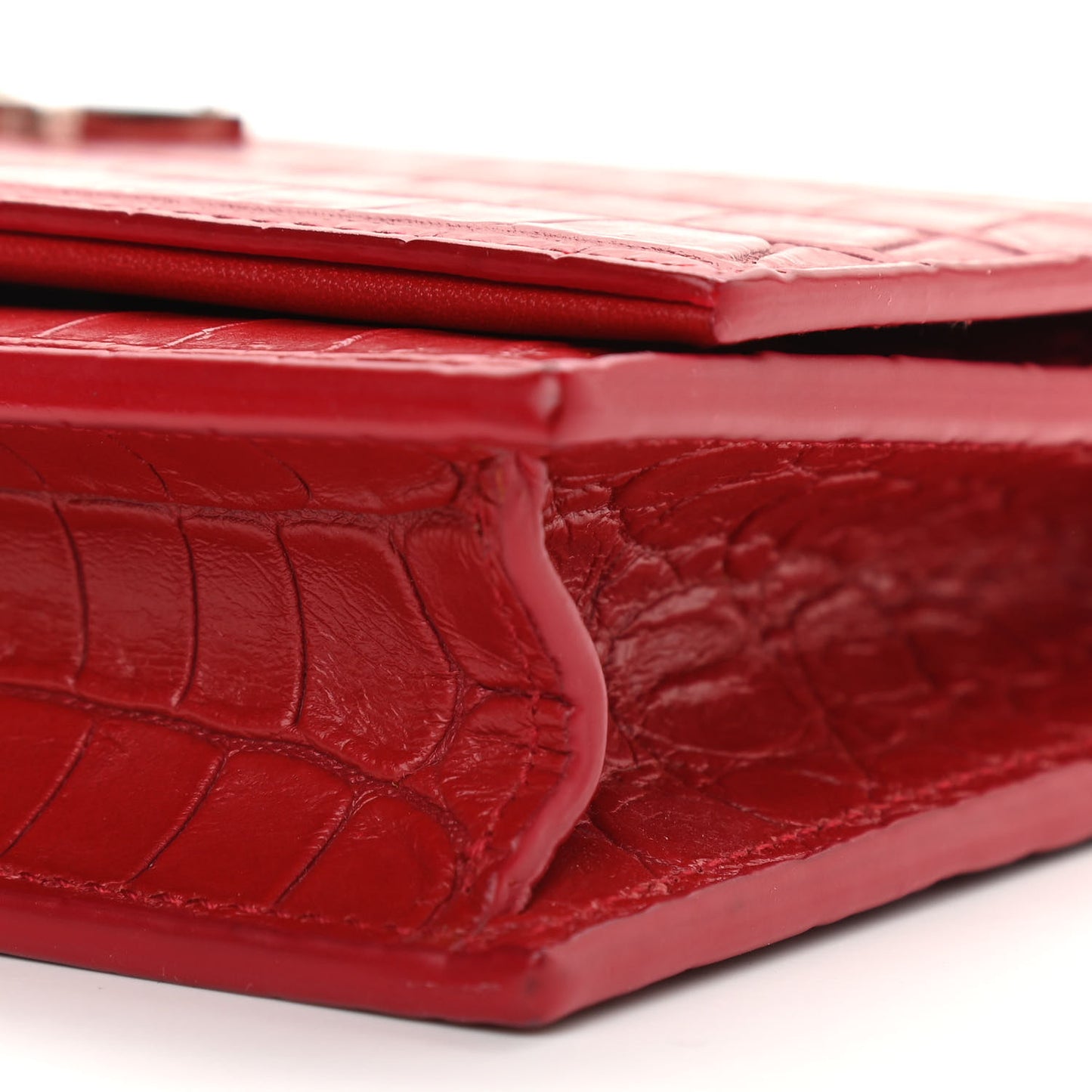 Calfskin Crocodile Embossed Kate Monogram Tassel Chain Wallet Red