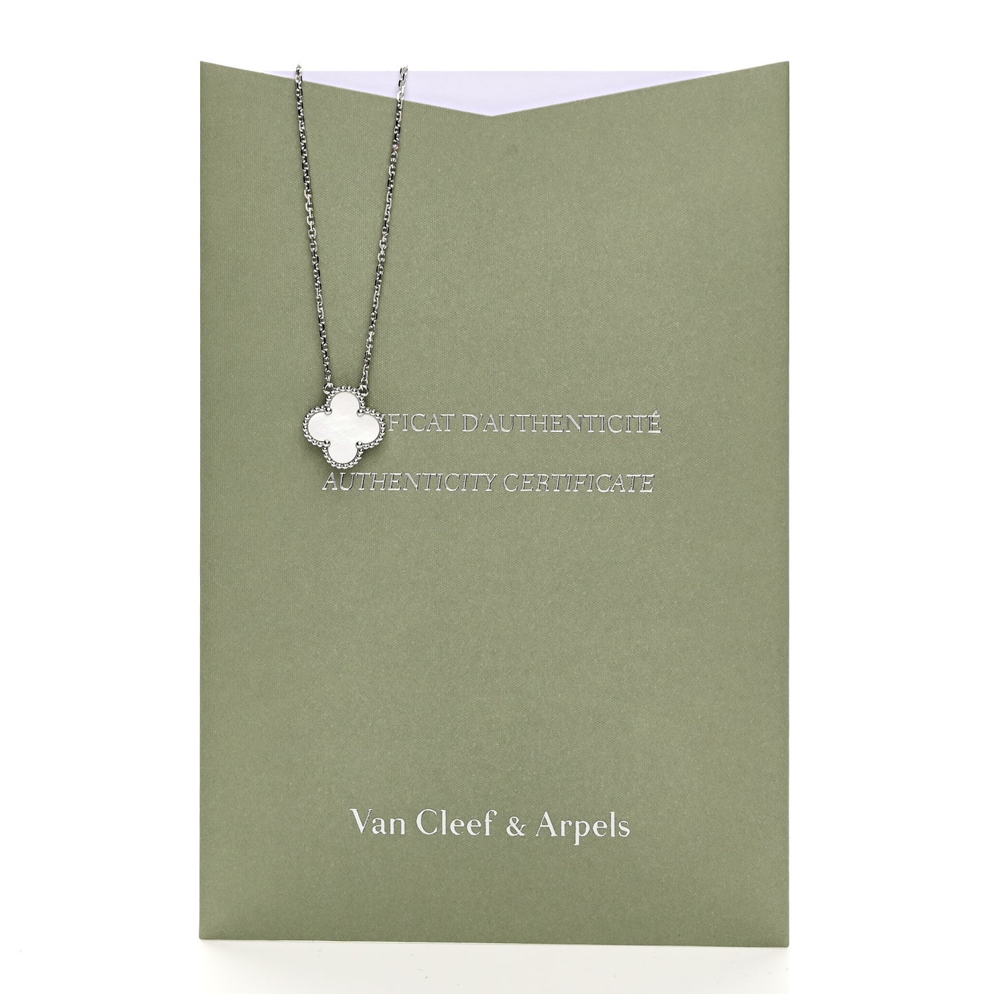18K White Gold Mother Of Pearl Vintage Alhambra Pendant Necklace