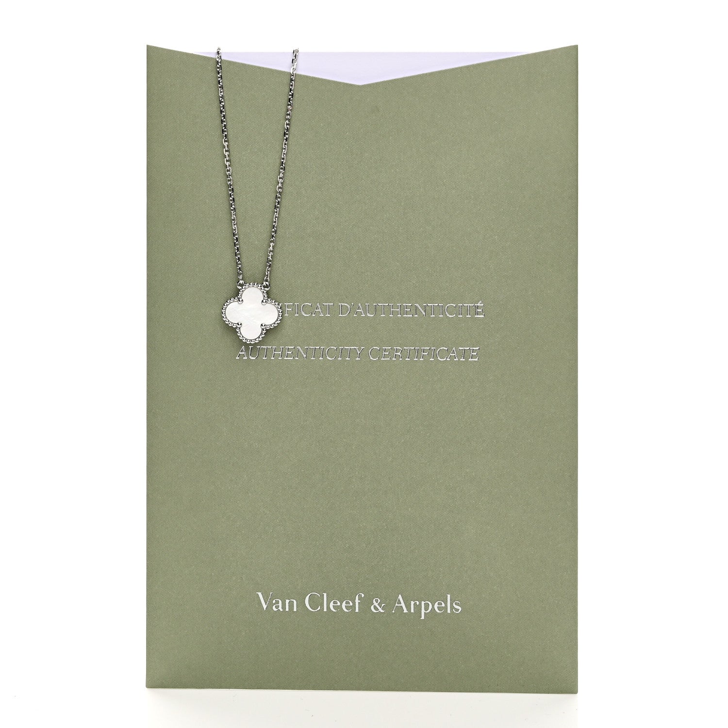 Van Cleef & Arpels 18K White Gold Mother Of Pearl Vintage Alhambra Pendant Necklace 7 of 7