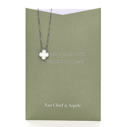 Van Cleef & Arpels 18K White Gold Mother Of Pearl Vintage Alhambra Pendant Necklace 7 of 7