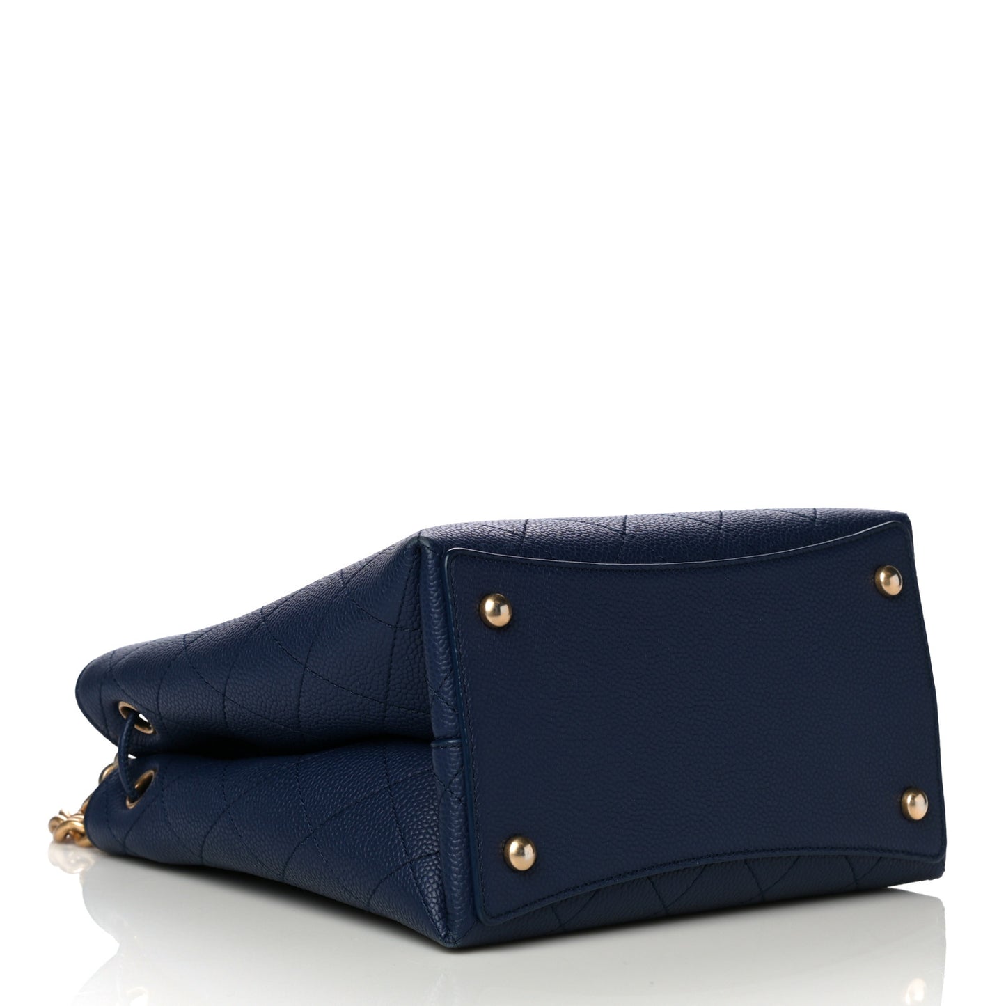 Grained Calfskin Stitched Small Drawstring Bag Navy