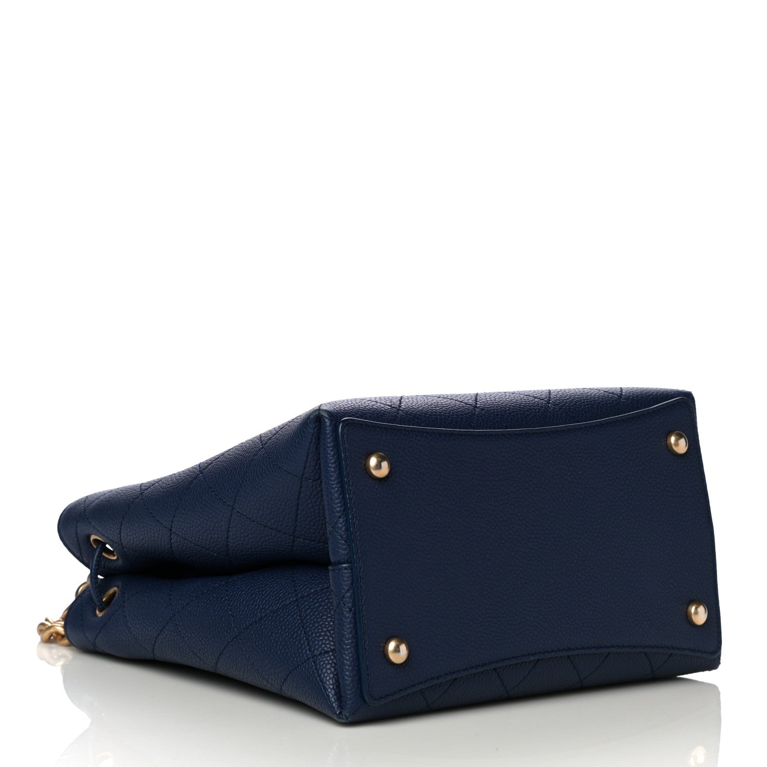 Chanel Grained Calfskin Stitched Small Drawstring Bag Navy 4 of 11