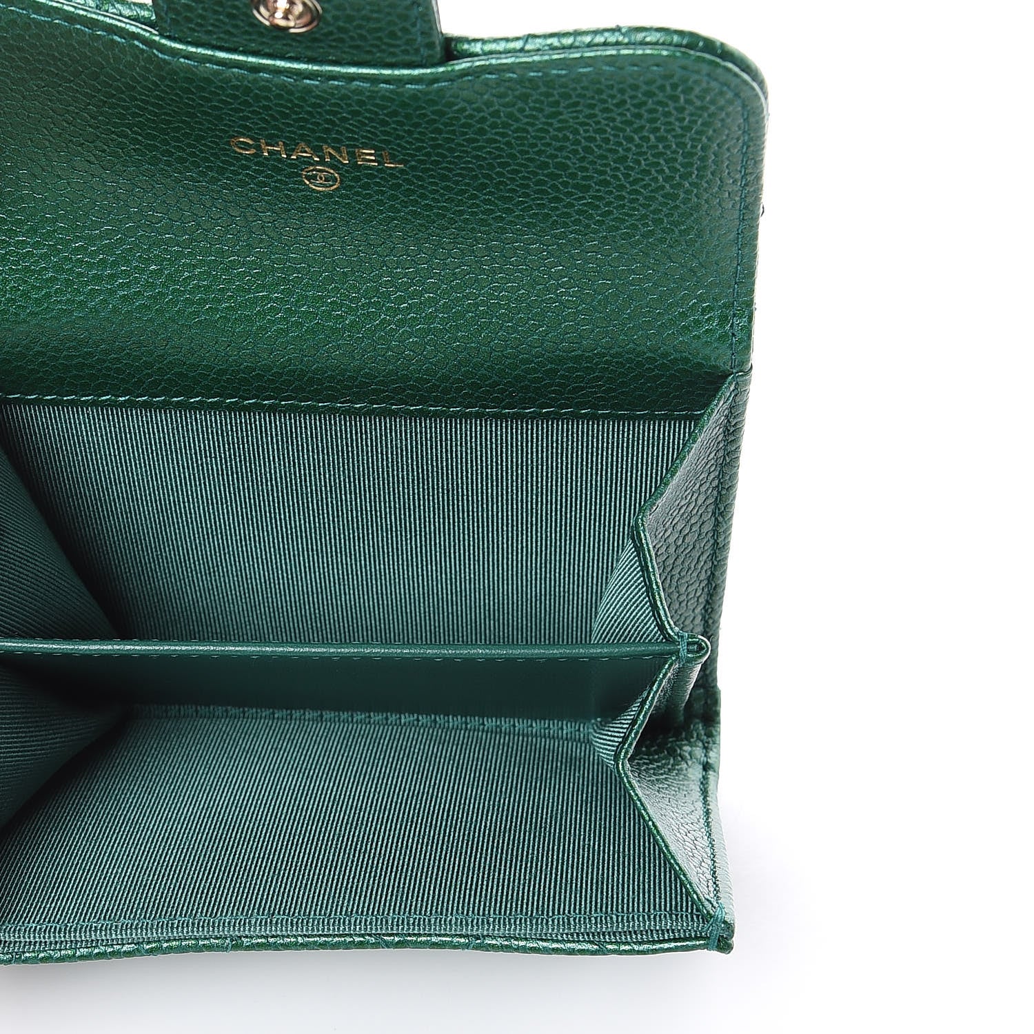 Chanel Metallic Caviar Quilted Card Holder Wallet Green 6 of 9