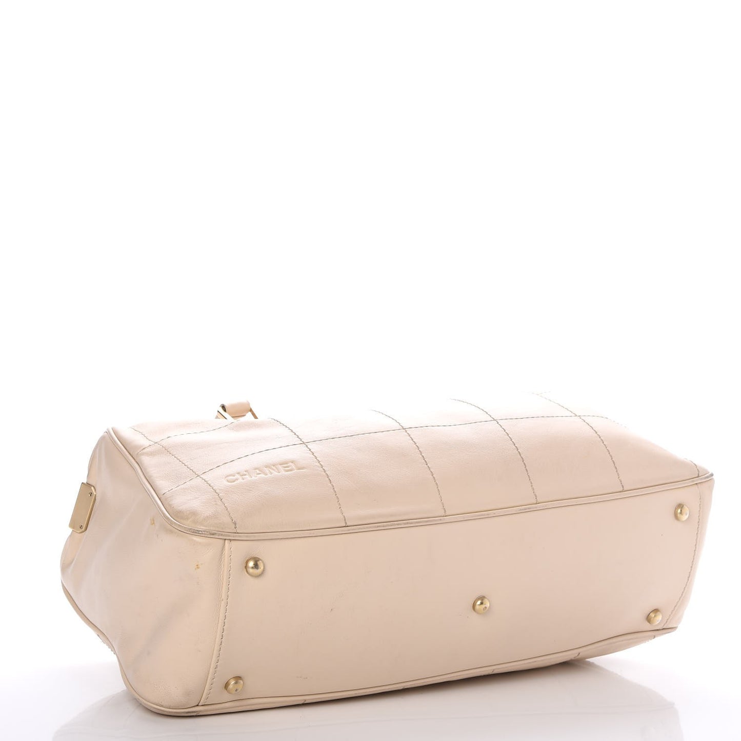 Caviar Square Stitched Bowler Tote Bag White