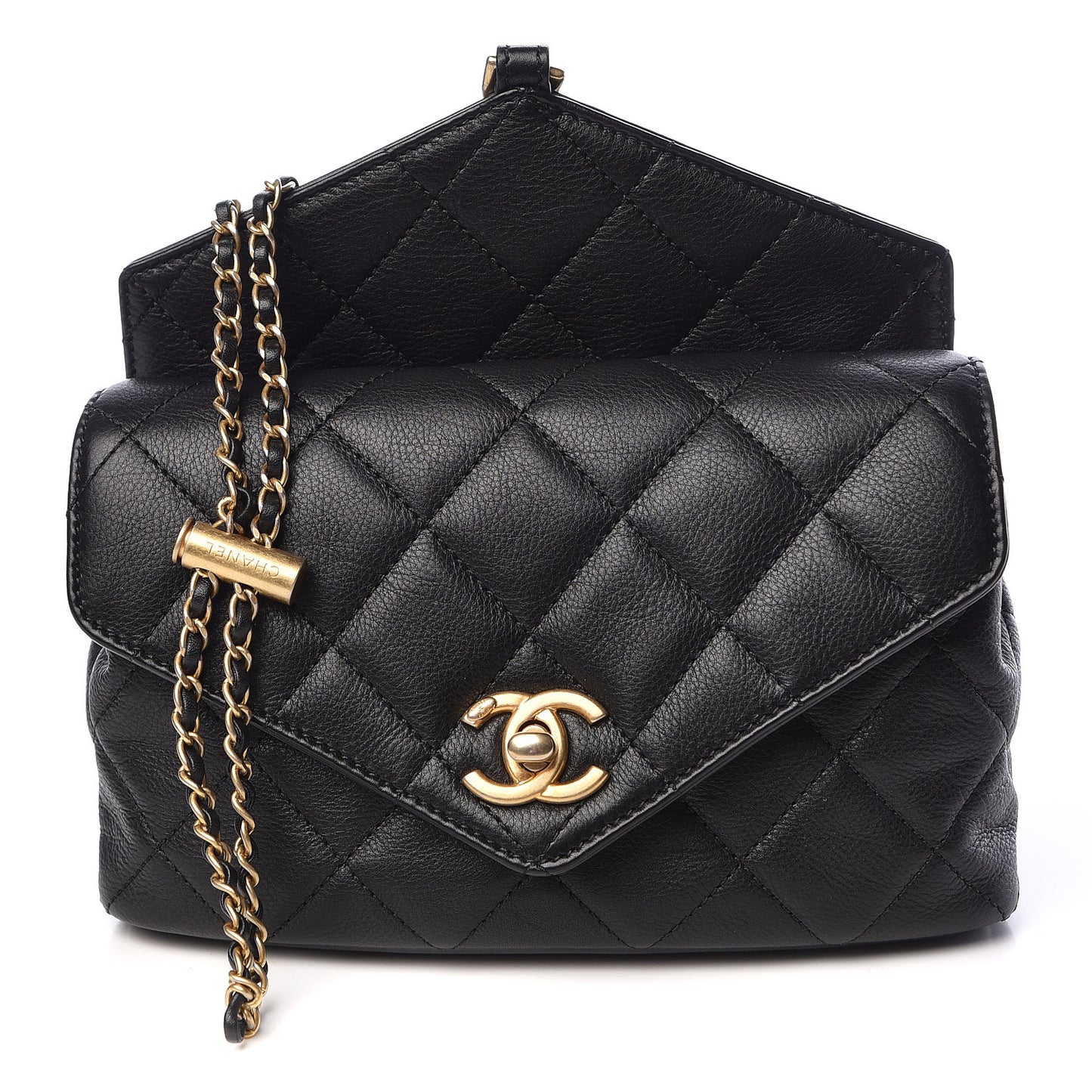 Calfskin Quilted Carry With Chic Flap Waist Bag With Chain Black
