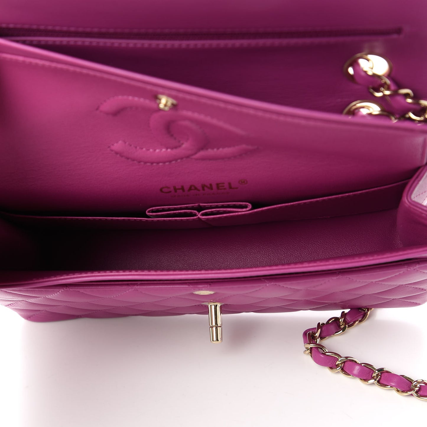 Lambskin Quilted Small Double Flap Purple