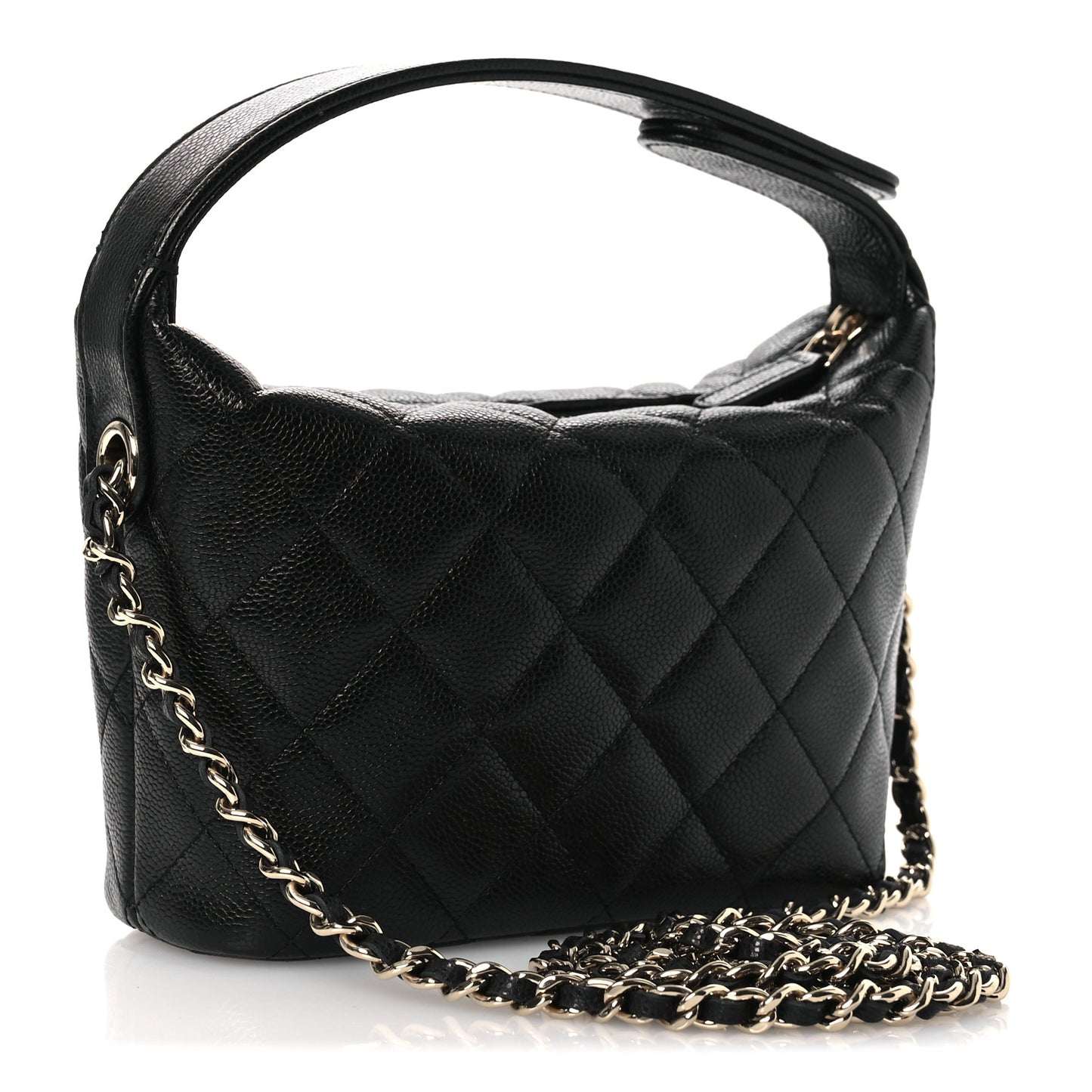 Caviar Quilted Hobo Clutch With Chain Black
