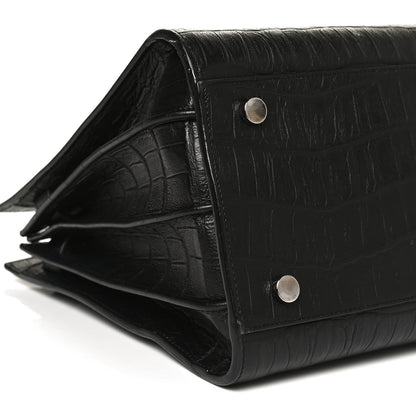 Saint Laurent Calfskin Crocodile Embossed Small Sac de Jour Black 10 of 12