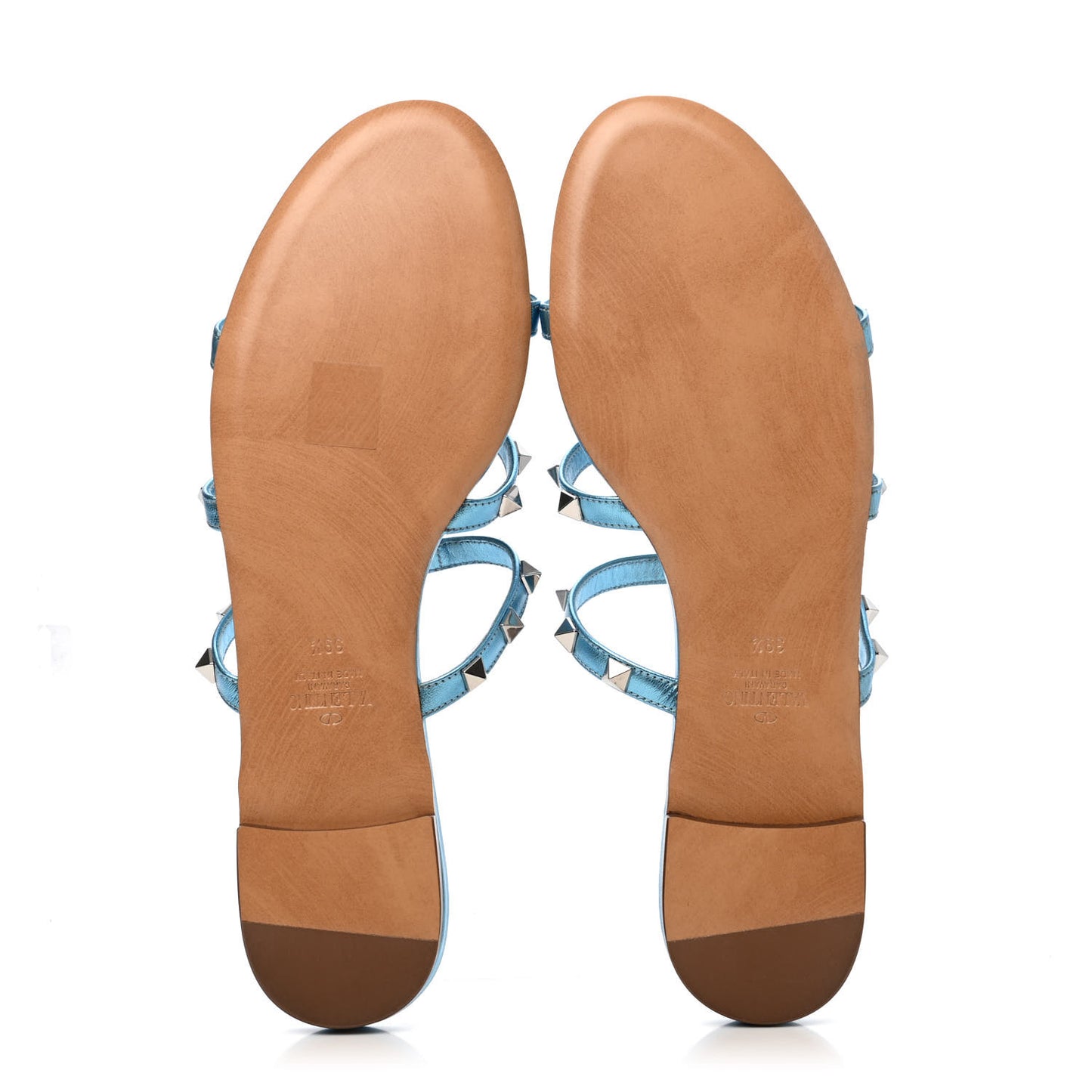 Metallic Nappa Rockstud Caged Flat Slide Sandals 39.5 Cerulean