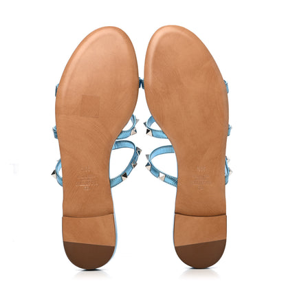 Valentino Garavani Metallic Nappa Rockstud Caged Flat Slide Sandals 39.5 Cerulean 4 of 4