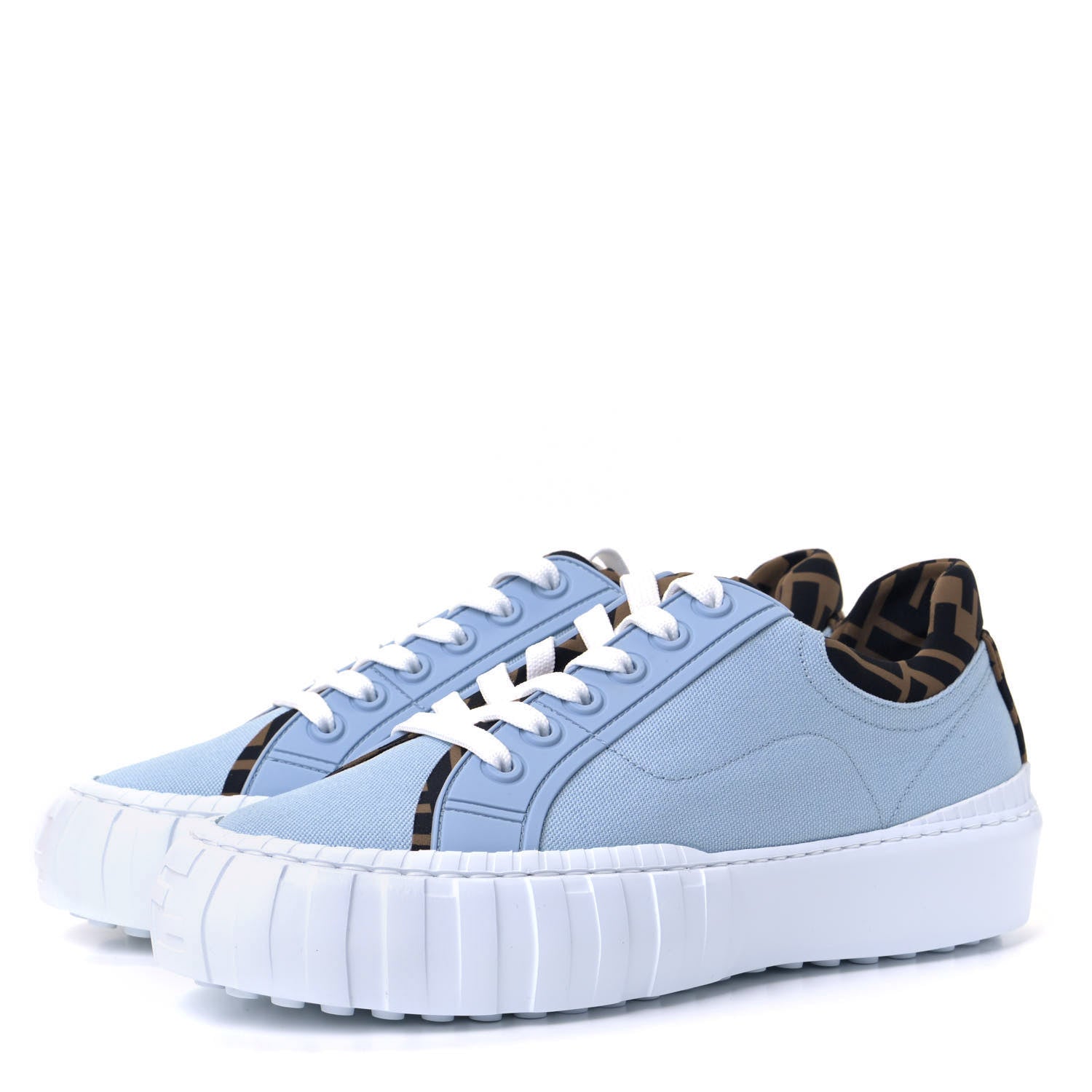 Fendi Canvas Lycra TPU FF Womens Fendi Force Low Top Sneakers 39 Sky Tobacco Black 2 of 6