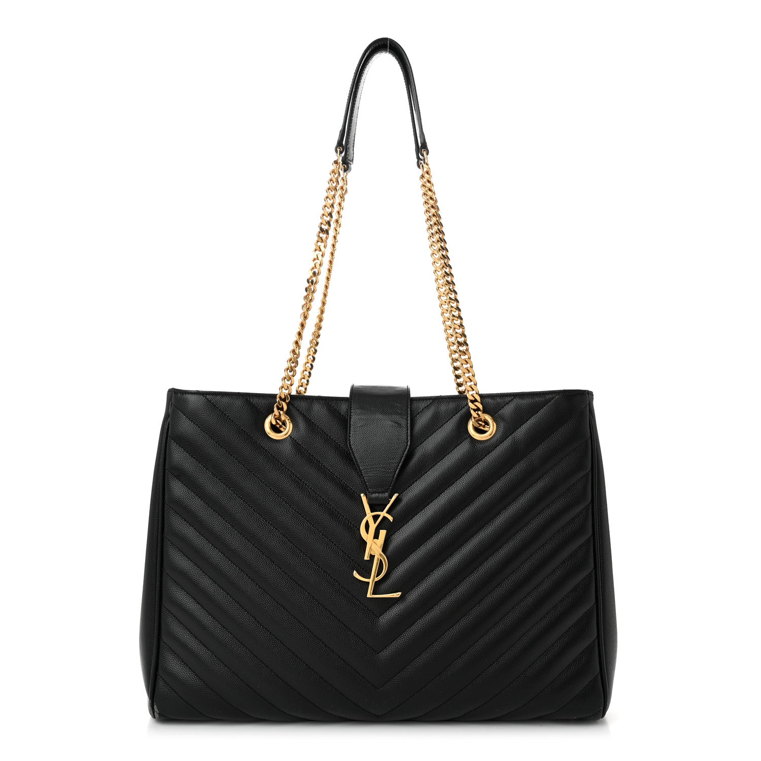 Saint Laurent Grain De Poudre Matelasse Chevron Monogram Shopping Bag Black 1 of 14