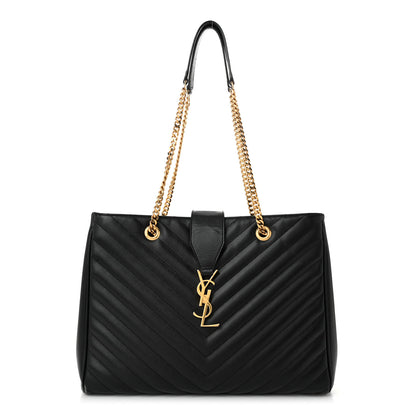 Saint Laurent Grain De Poudre Matelasse Chevron Monogram Shopping Bag Black 1 of 14
