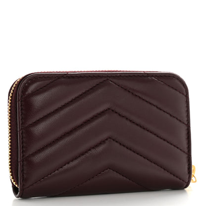 Saint Laurent Lambskin Matelasse Chevron Monogram Cassandre Compact Zip Around Card Wallet Hot Wine 3 of 8