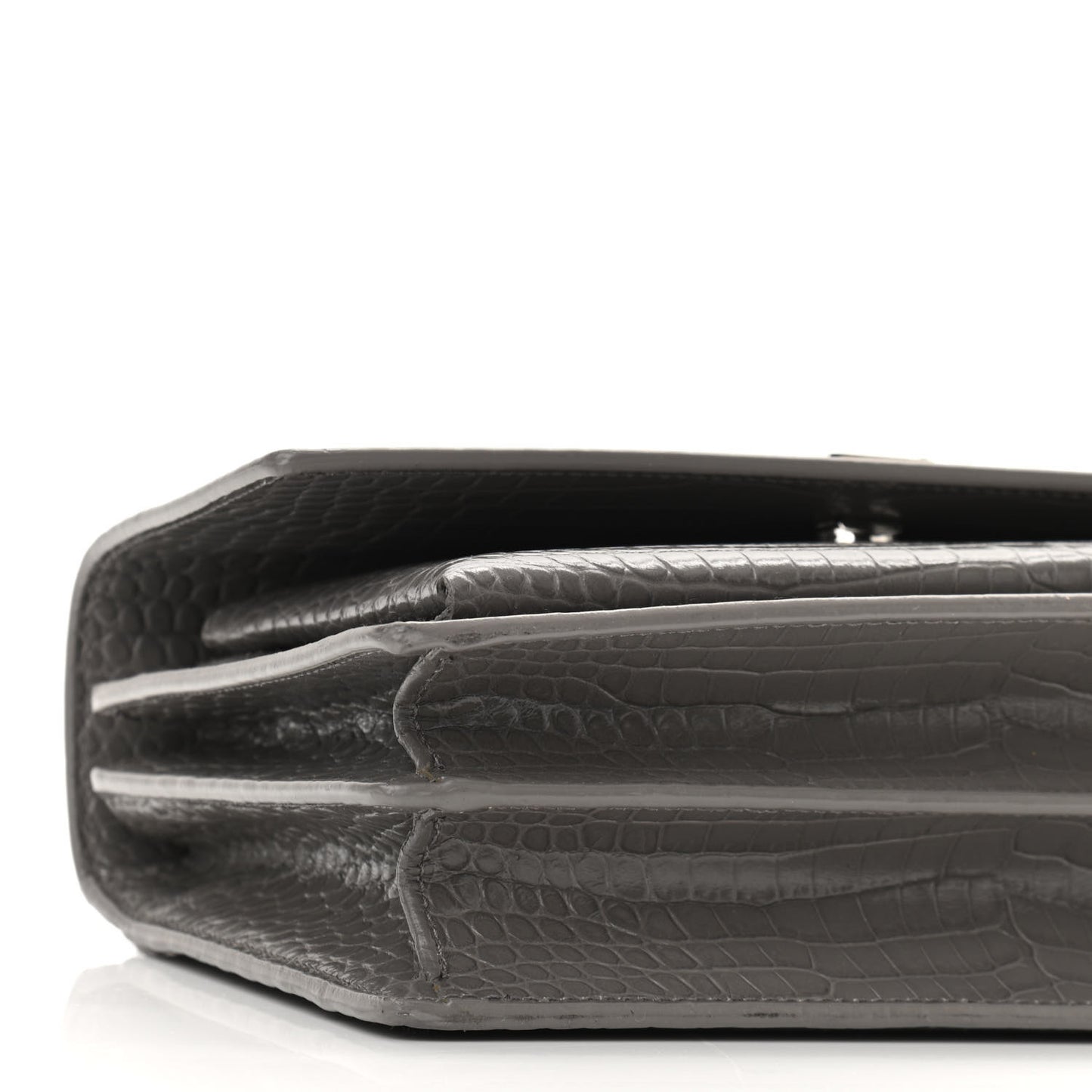 Calfskin Crocodile Embossed Medium Monogram Sunset Fog