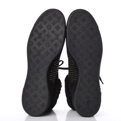 Louis Vuitton Suede Shearling Studded High Top Sneakers 41 Black 5 of 14