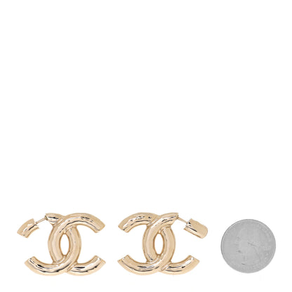 Chanel Metal Large CC Earrings Light Gold 2 of 5