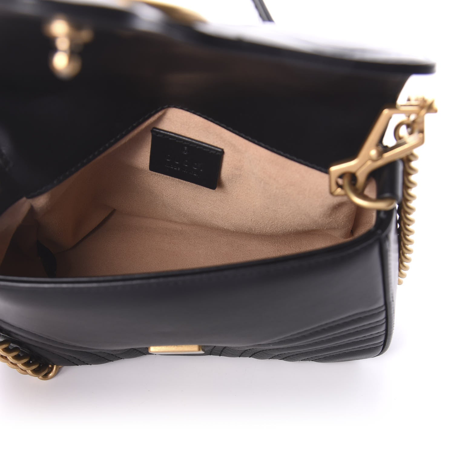 Gucci Calfskin Matelasse Mini GG Marmont Top Handle Shoulder Bag Black 6 of 9