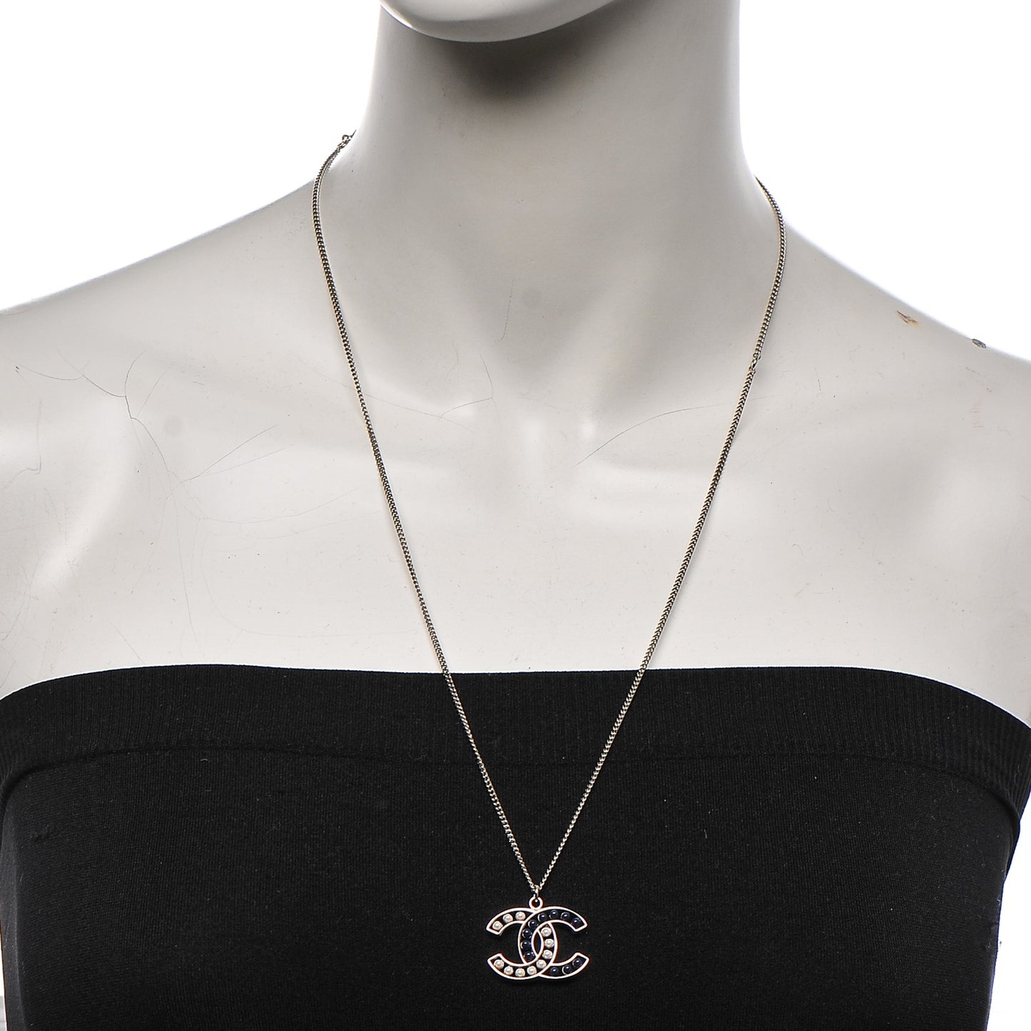 Pearl Beaded CC Necklace White Blue Silver