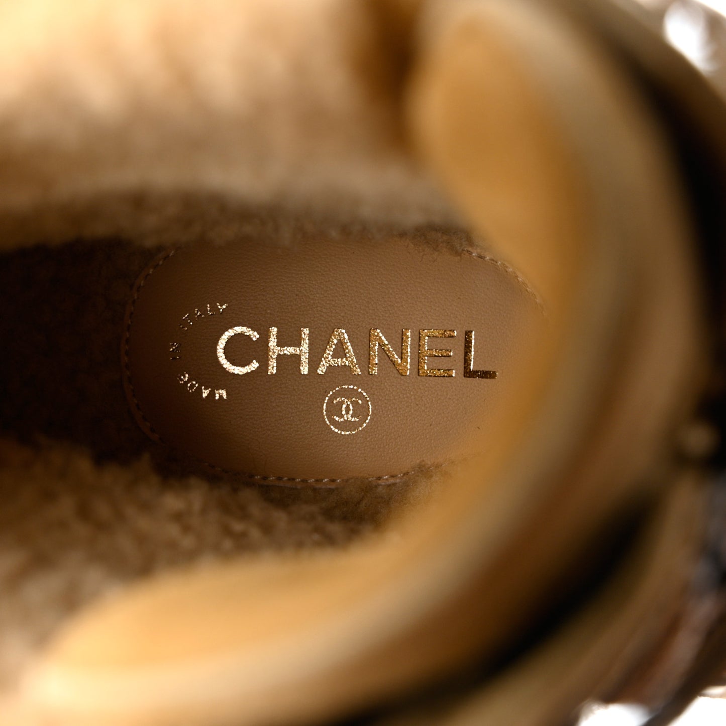 Suede Shearling Quilted CC Combat Boots 36 Beige