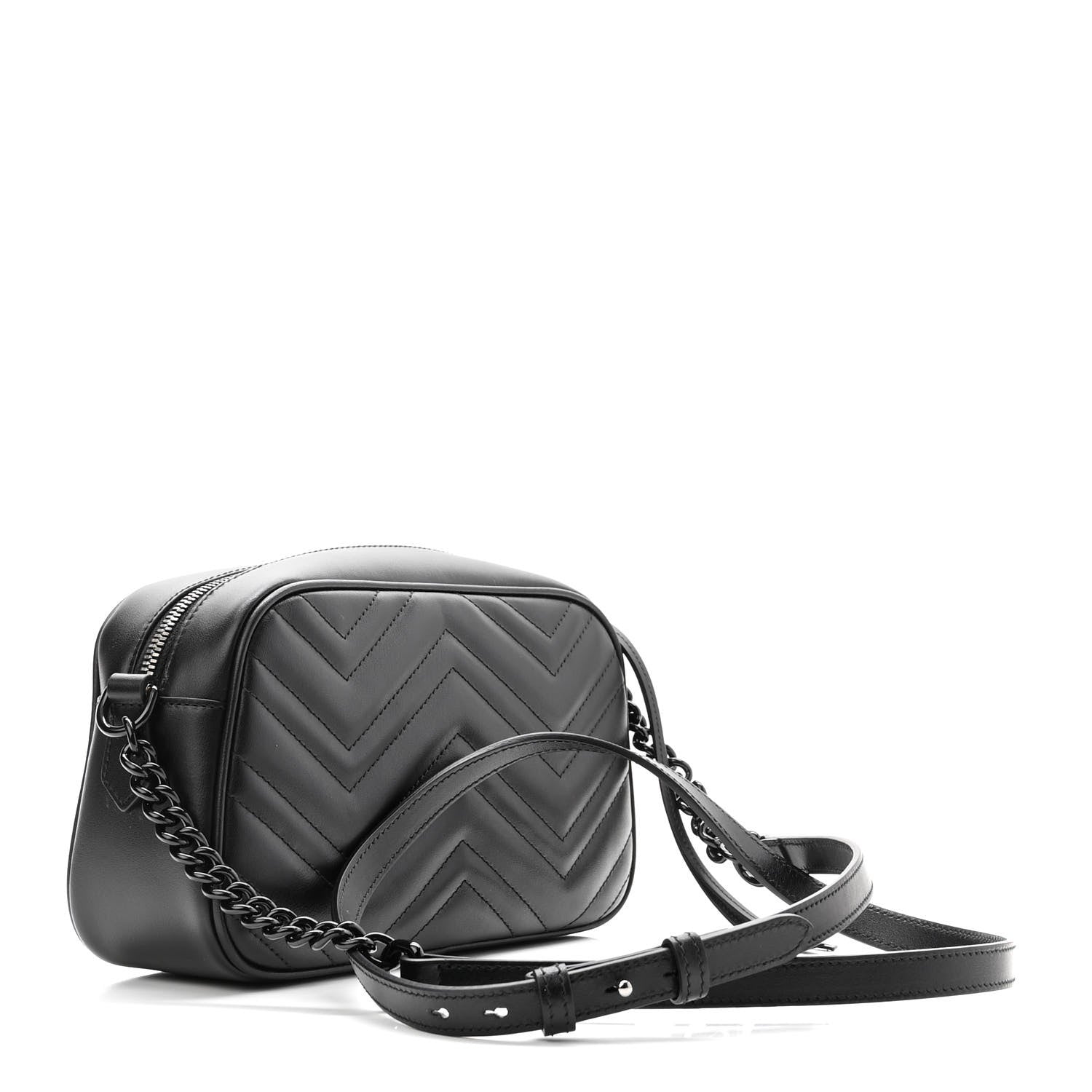 Gucci Calfskin Matelasse Monochrome Small GG Marmont Chain Shoulder Bag Black 2 of 9