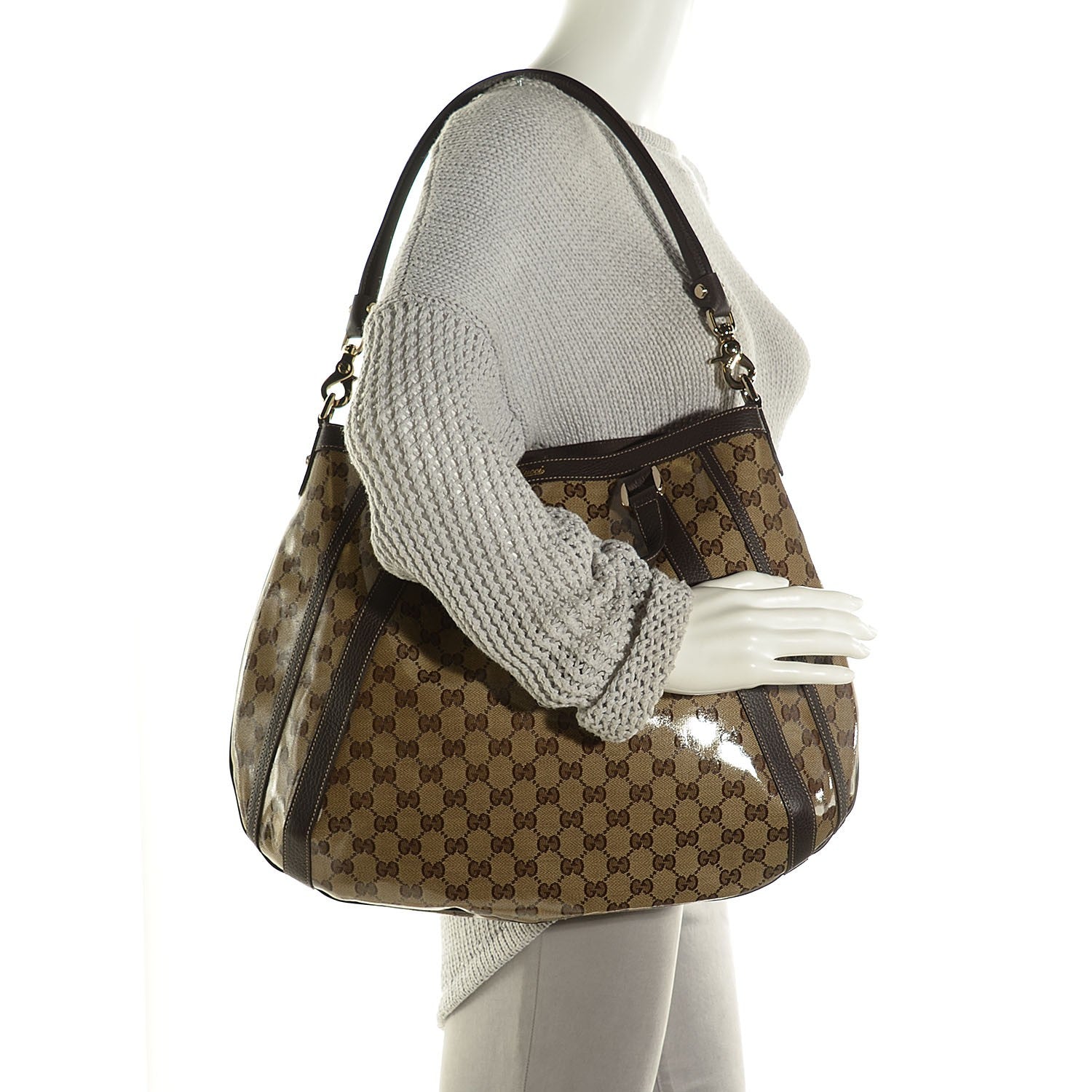 Gucci Crystal Monogram Medium Abbey Convertible Tote Dark Brown 2 of 9