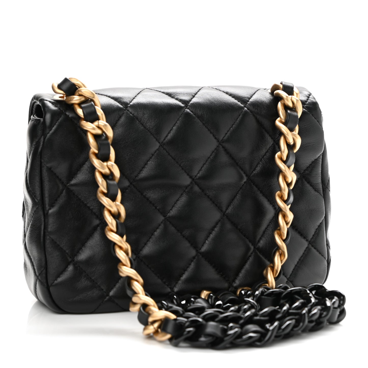 Lambskin Quilted Small Lacquered Chain Flap Black