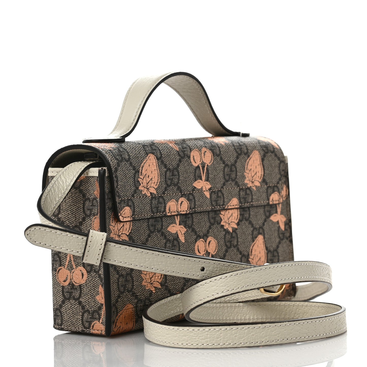 GG Supreme Monogram Berry Textured Dollar Calfskin Mini Padlock Top Handle Shoulder Bag Beige Ebony Light Copper Mystic White
