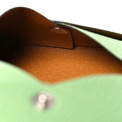 Hermes Chevre Mysore Verso Calvi Card Case Vert Criquet Caramel 5 of 12