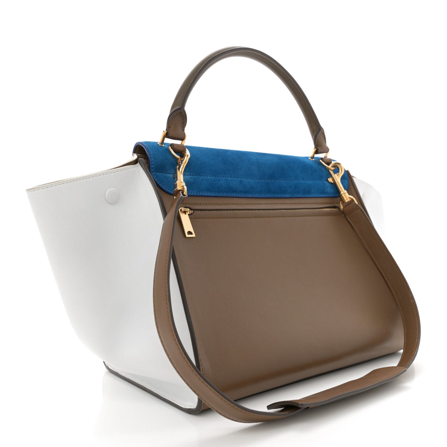 Smooth Calfskin Suede Medium Tri-Color Trapeze Bright Blue