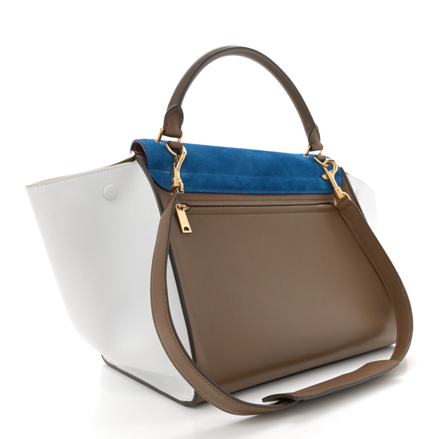 Celine Smooth Calfskin Suede Medium Tri-Color Trapeze Bright Blue 3 of 11