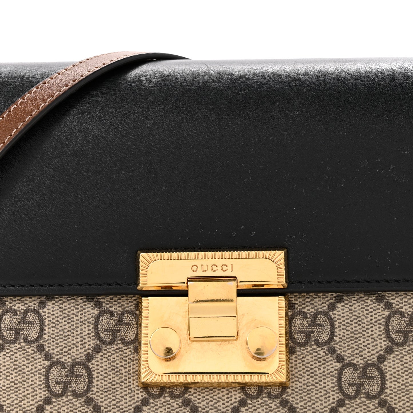 GG Supreme Monogram Calfskin Mini Padlock Shoulder Bag Beige Black Cuir