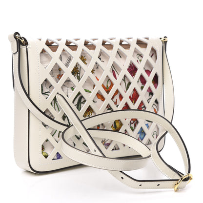 Gucci Canvas Flora Floral Calfskin Medium Cutout Shoulder Bag White Multicolor 3 of 10