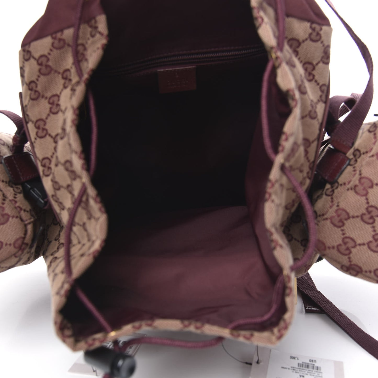 GG Monogram Script Logo Large Double Pocket Backpack Sahara Rubino Bordeaux