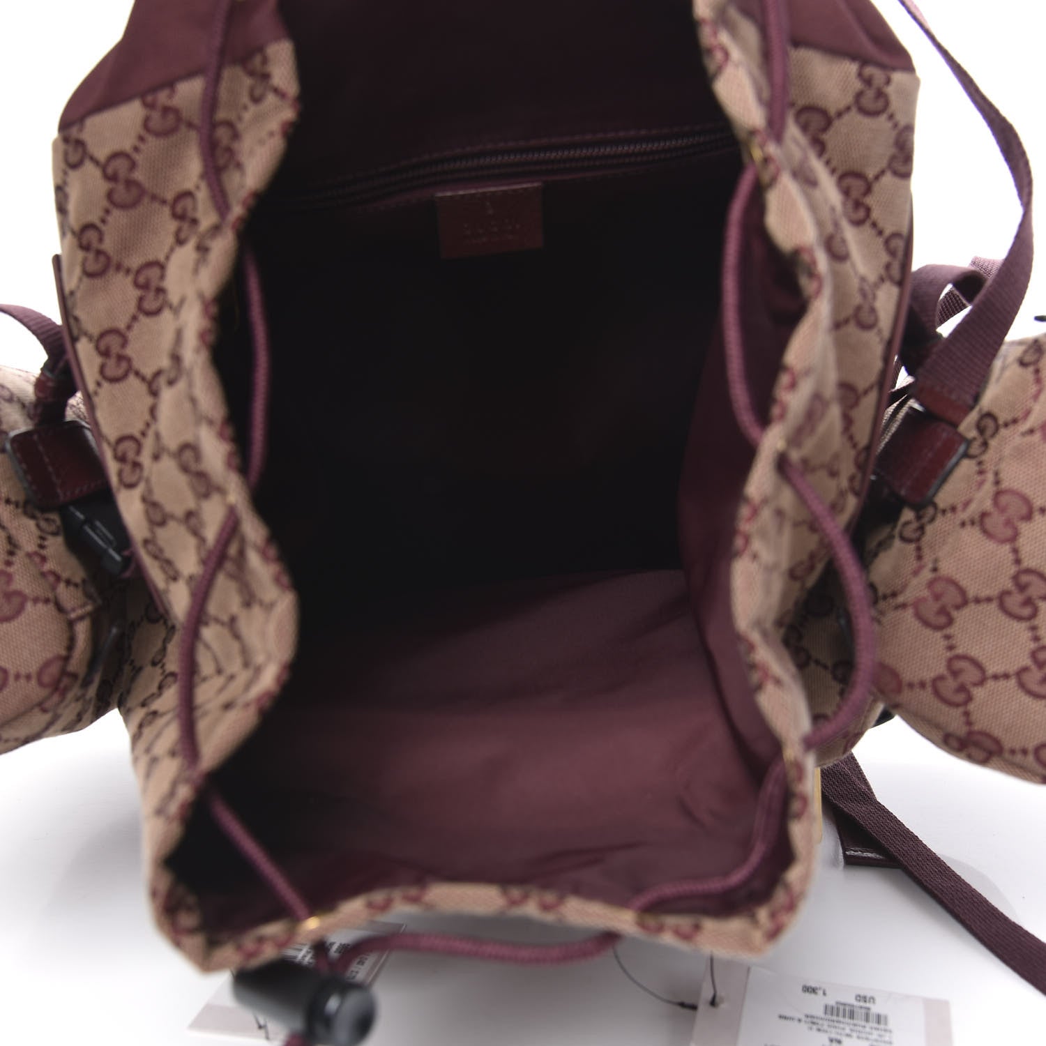 Gucci GG Monogram Script Logo Large Double Pocket Backpack Sahara Rubino Bordeaux 4 of 8