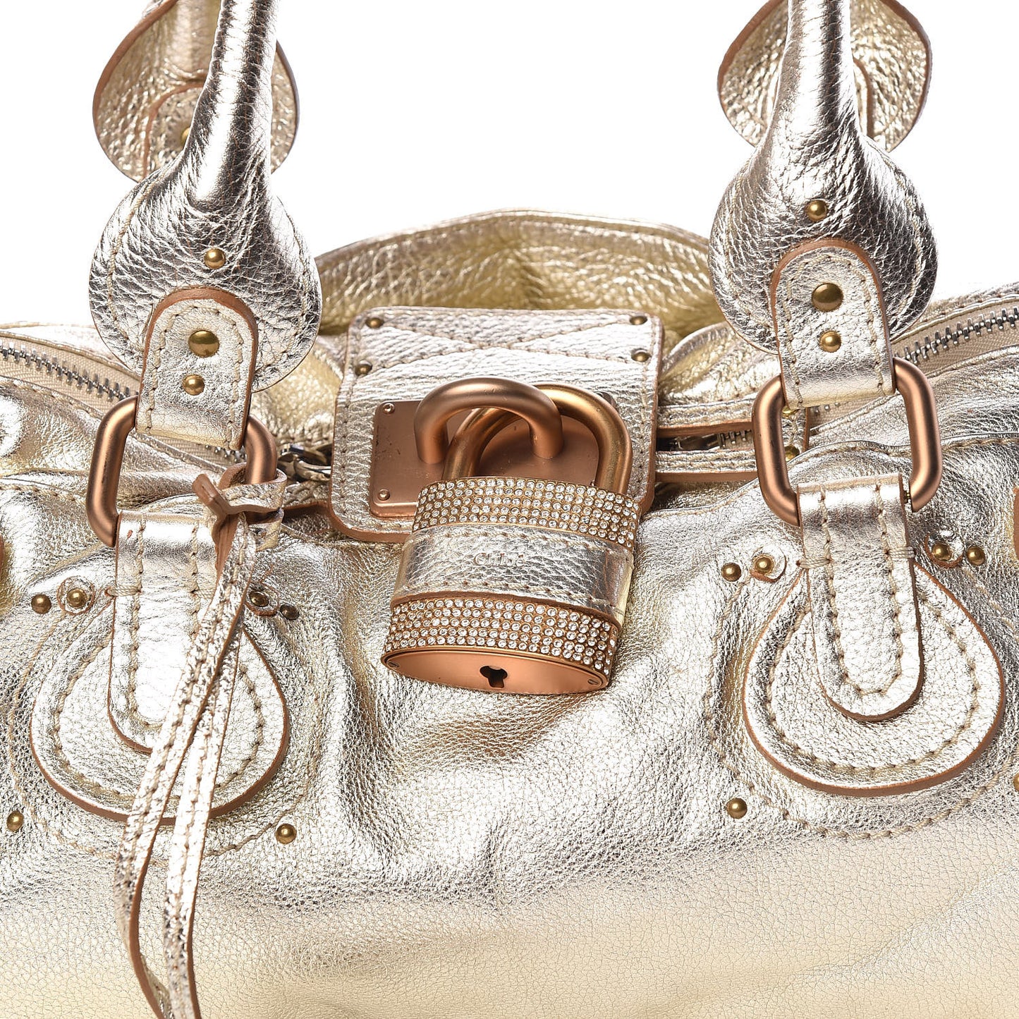 Metallic Calfskin Paddington Satchel Gold