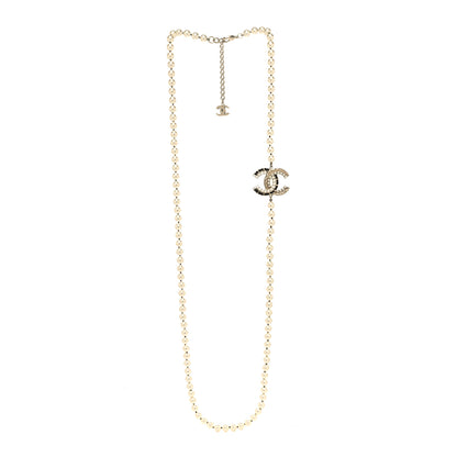 Chanel Pearl Crystal Lambskin CC Long Necklace Gold Black 3 of 5