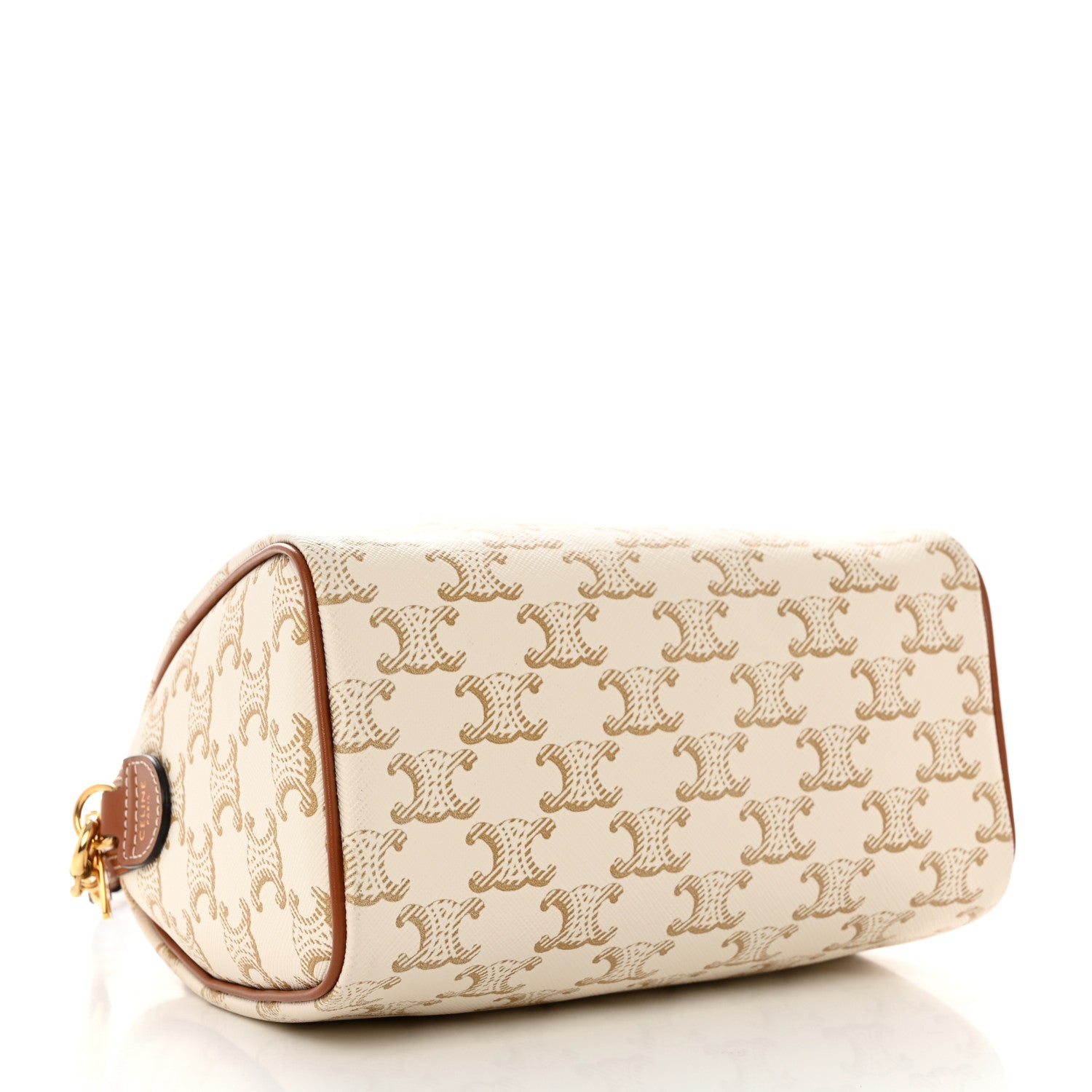 Celine Triomphe Canvas Calfskin Small Boston Bag White 4 of 11