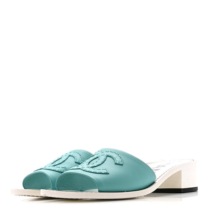 Chanel Calfskin CC Mules 39 Turquoise White 4 of 10