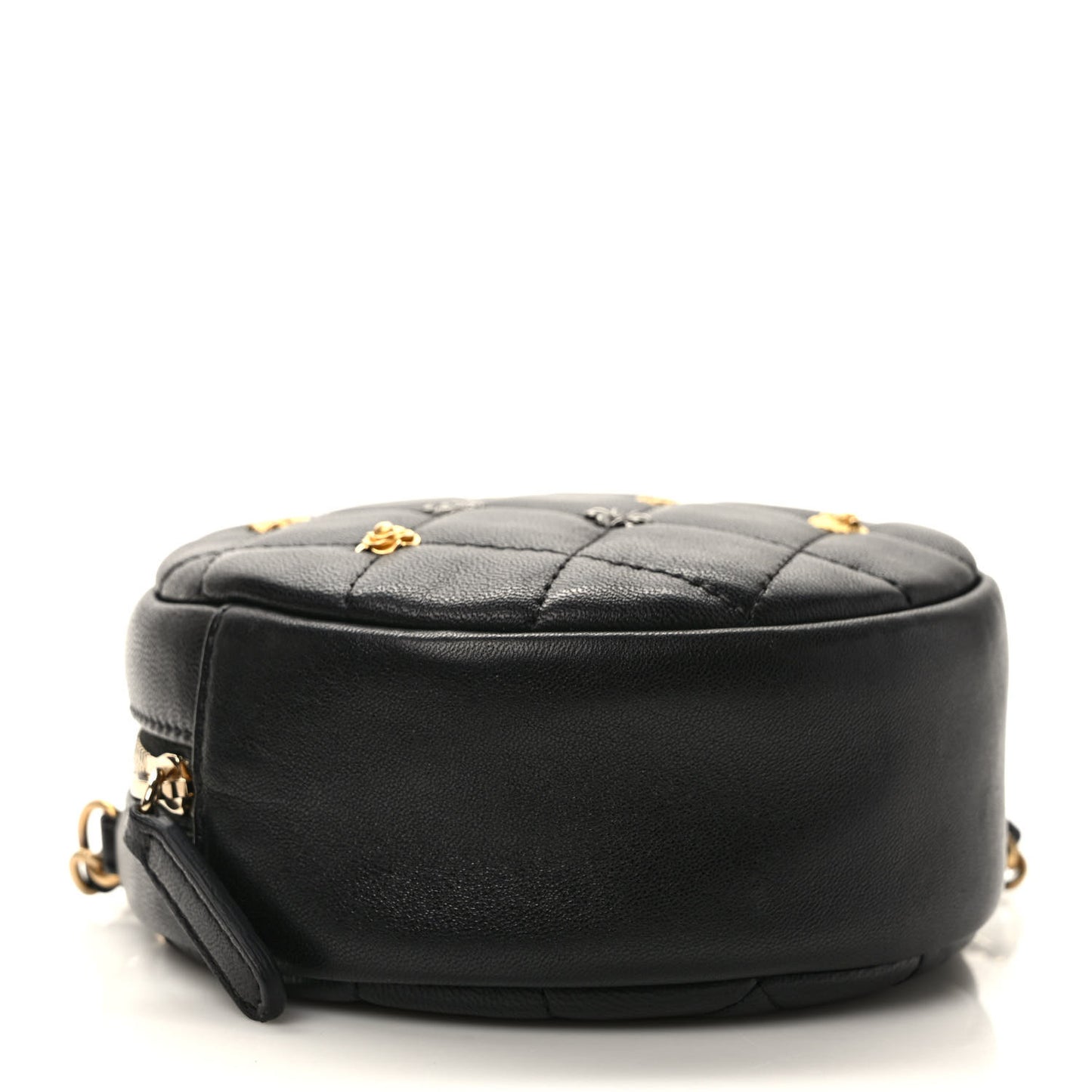 Lambskin Quilted Studded Round Clutch With Chain Black