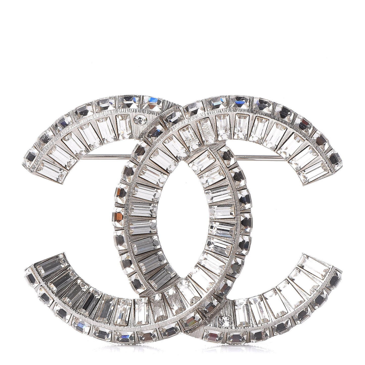 Baguette Crystal CC Brooch Silver