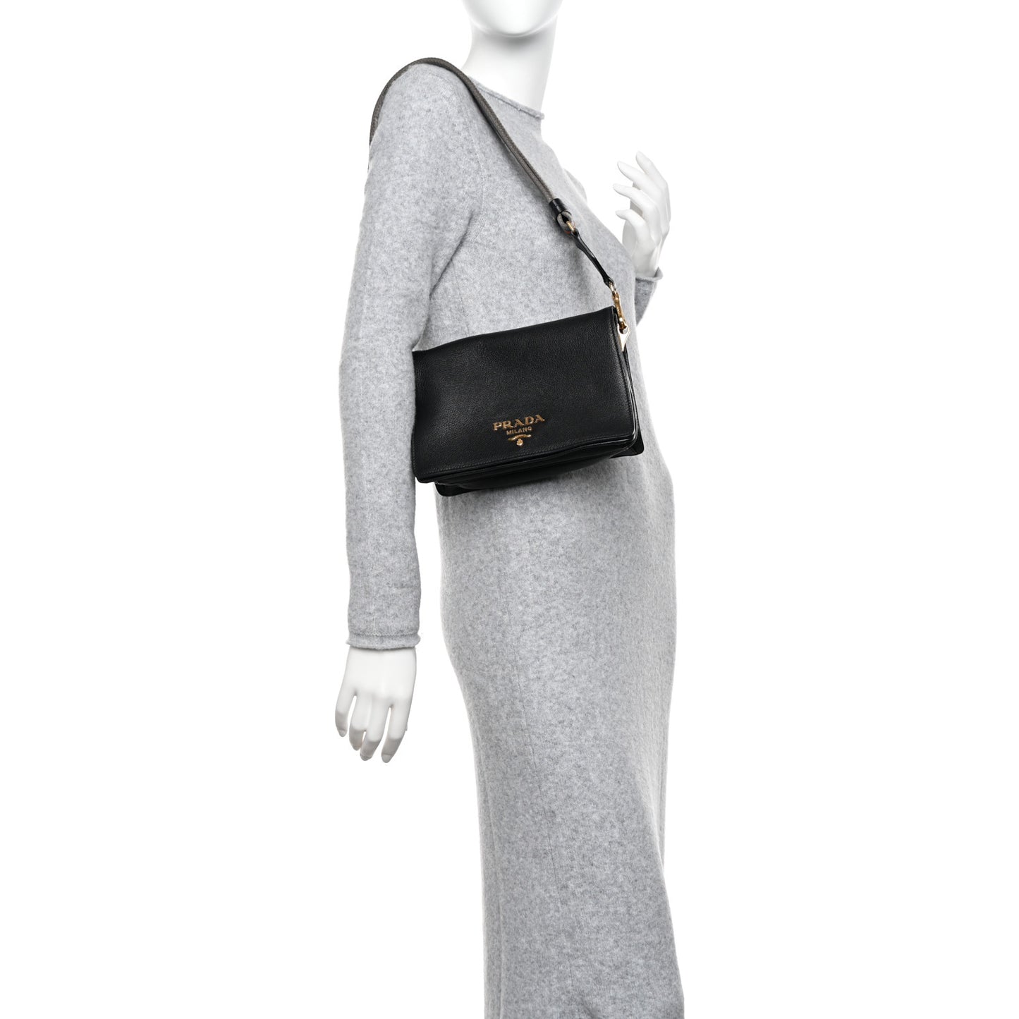 Vitello Daino Double Strap Flap Crossbody Black