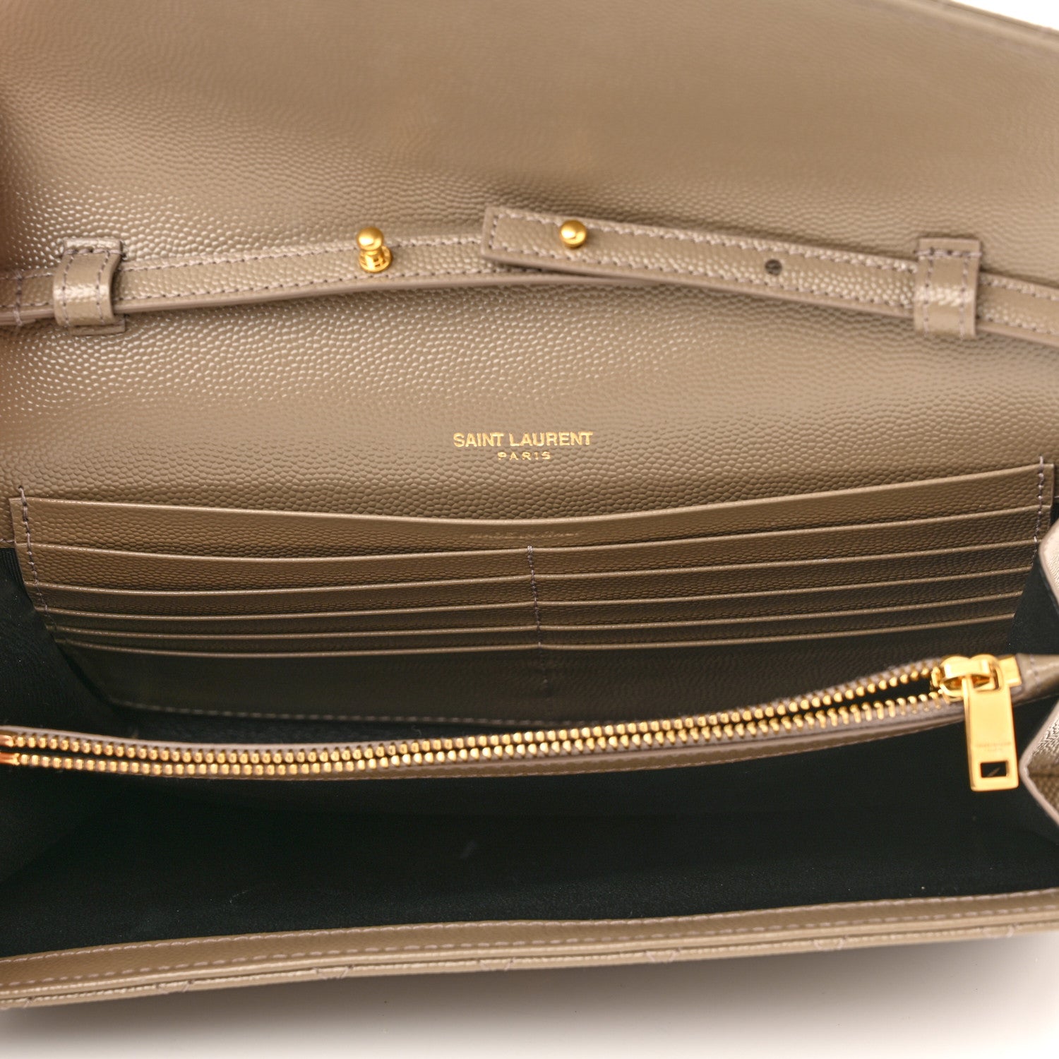 Saint Laurent Grain De Poudre Mixed Matelasse Triquilt Monogram Chain Wallet Dark Beige 4 of 11