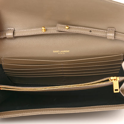Saint Laurent Grain De Poudre Mixed Matelasse Triquilt Monogram Chain Wallet Dark Beige 4 of 11