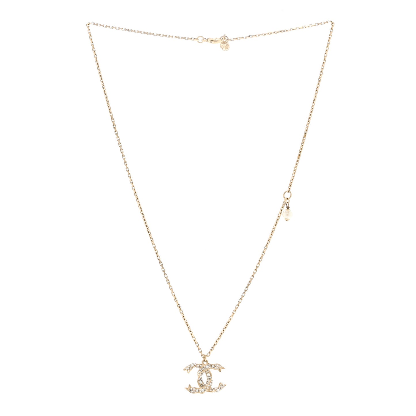 Crystal Textured CC Pendant Necklace Gold