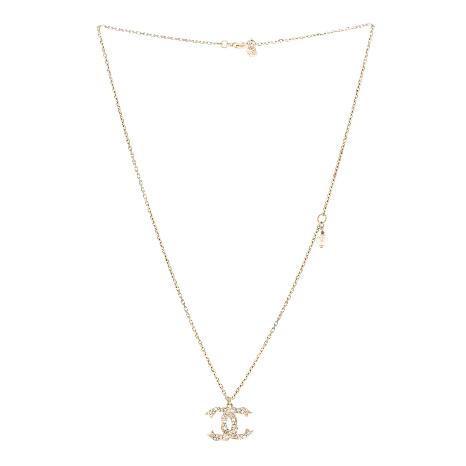 Chanel Crystal Textured CC Pendant Necklace Gold 3 of 7