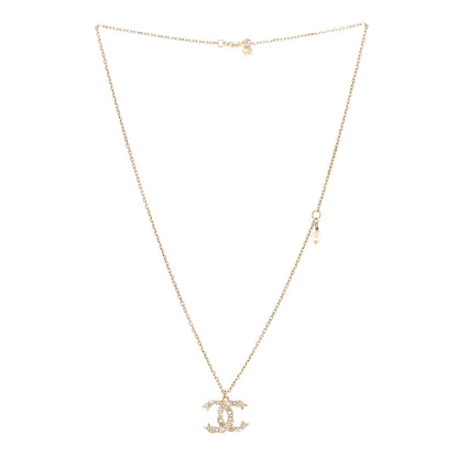 Chanel Crystal Textured CC Pendant Necklace Gold 3 of 7