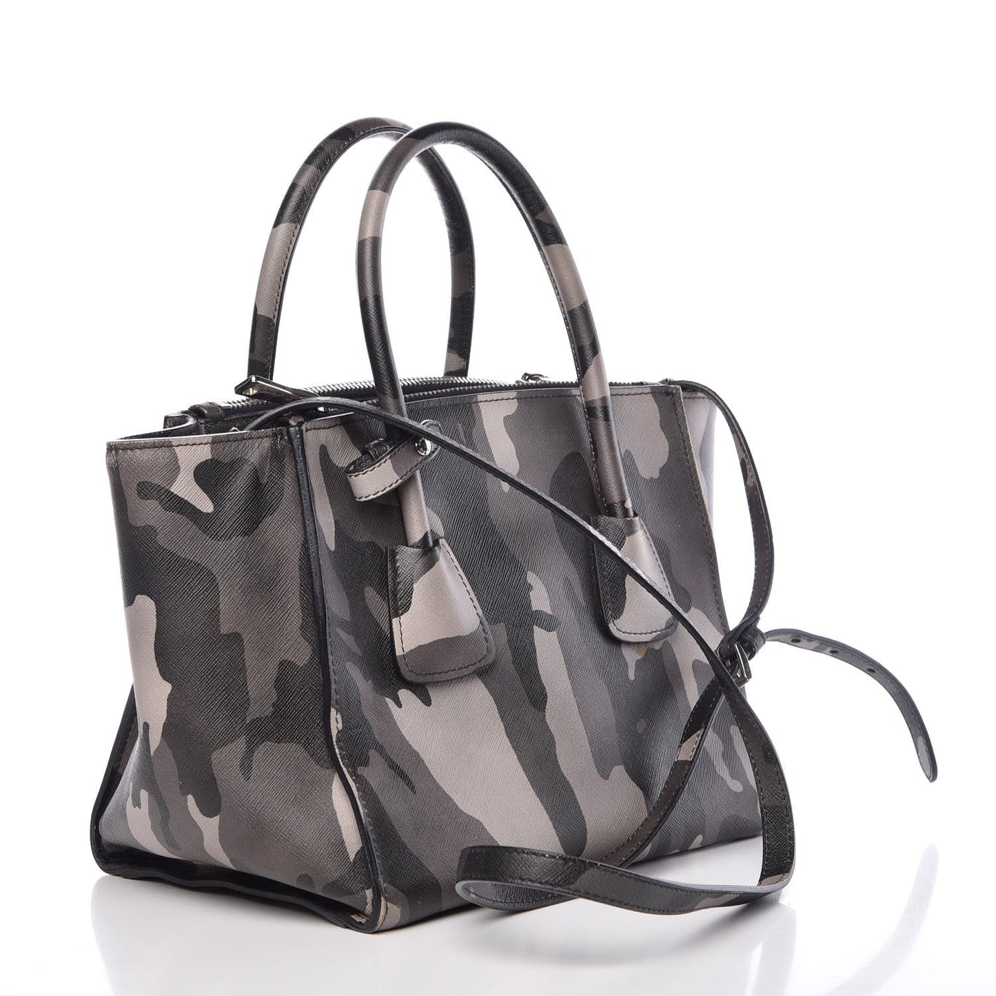 Saffiano Soft Camouflage Print Small Twin Pocket Tote Marmo Dis Camouflage