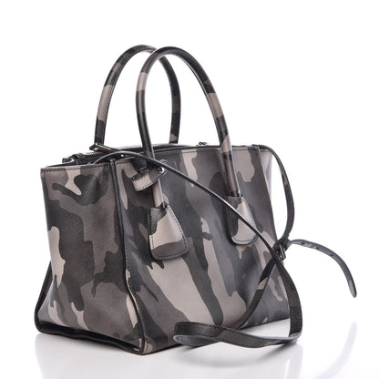 Prada Saffiano Soft Camouflage Print Small Twin Pocket Tote Marmo Dis Camouflage 4 of 19